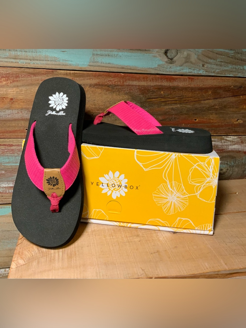 Yellow Box Flance Hot Pink and Black Platform Flip Flop Sandals